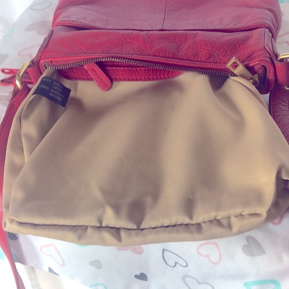 Red genuine leather quilted design crossbody w/ adjustable strap. Gold hardware. - Picture 12 of 15